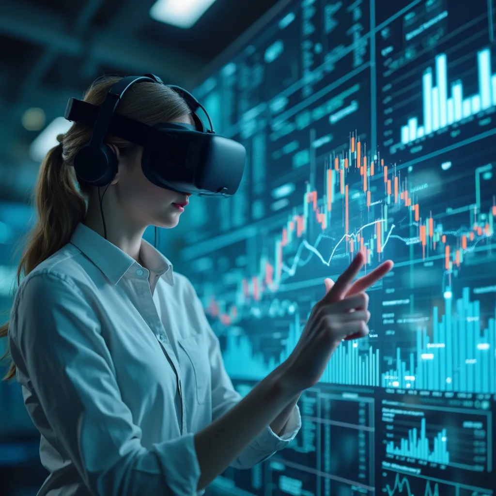 Estudiante usando VR para simulación financiera