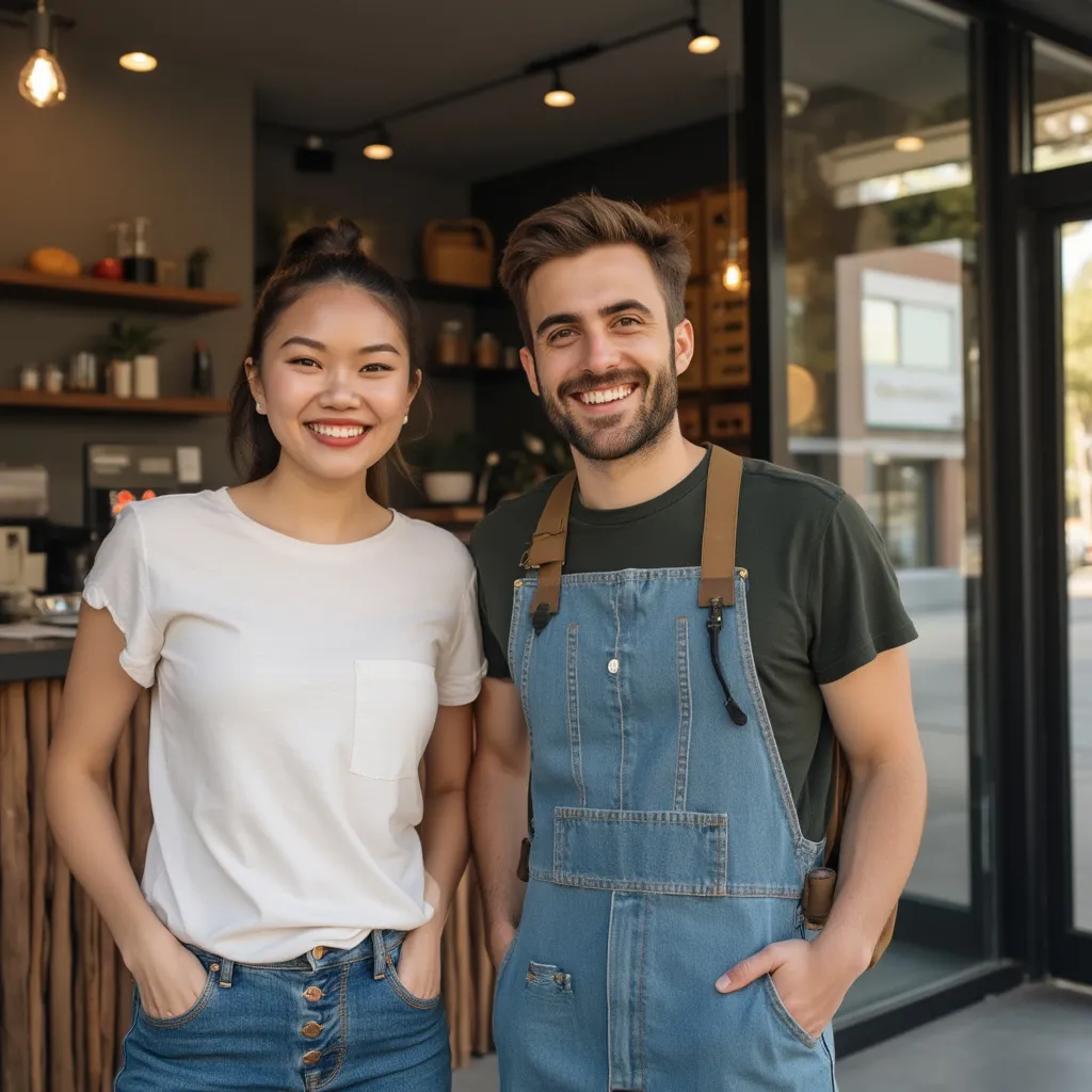 Emprendedor sonriente en su nueva tienda